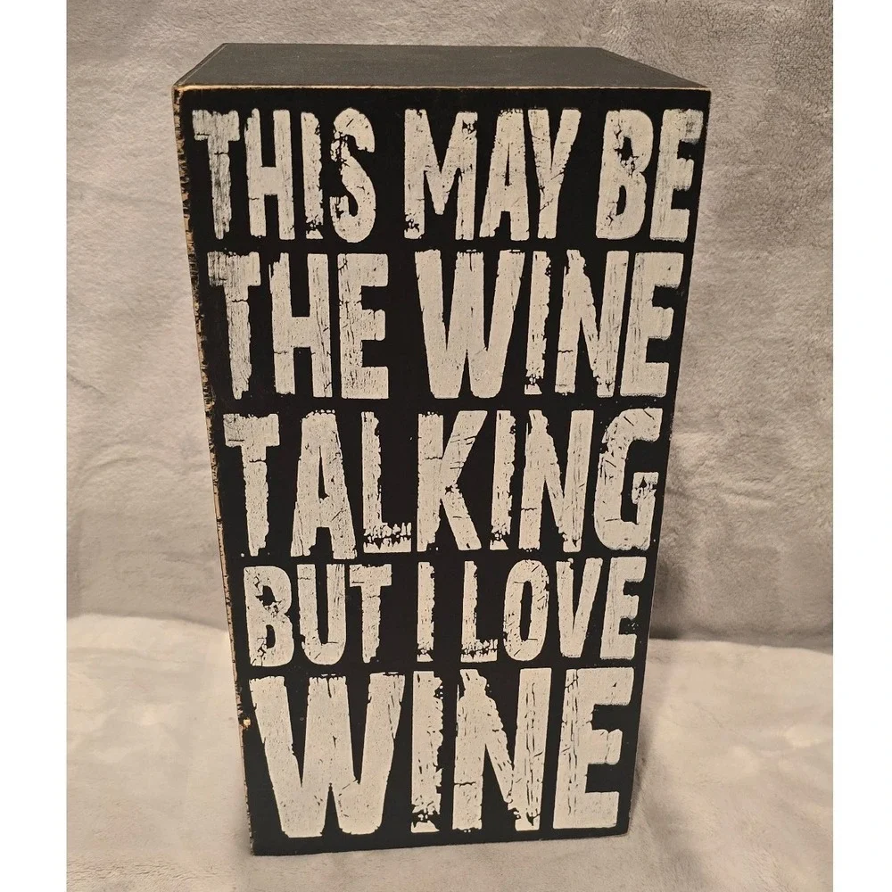 Rustic Wood 6 Bottle Wine Rack Black Distressed I Love Wine Humorous Decor Sign